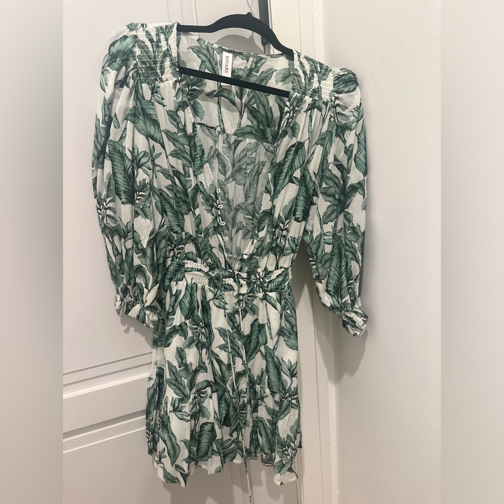 Kivari White and Green Tropical Print Dress